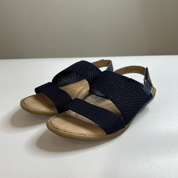 Born Women's 7M Hanz Sandals Navy Blue Slingback Knit Leather Flat - Picture 1 of 7